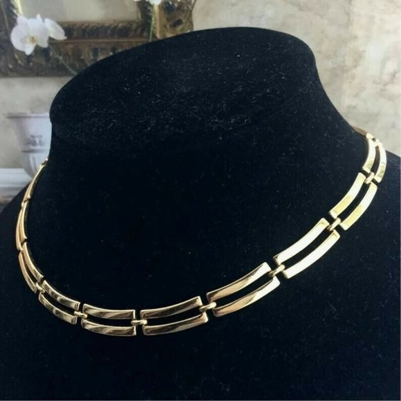Early 50s Monet Vintage shiny gold tone bead designer Choker​ Necklace classic
